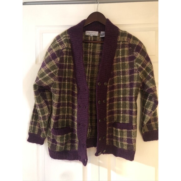 Vintage Signatures by Northern Isles Size M Plaid Mohair Blend Cardigan Sweater - Picture 6 of 8